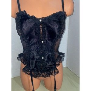 Vintage 60s Silky lace Pinup Girl Y2K Mod Rockabilly teddy bustier Garter M